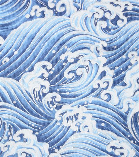 asian inspired cotton fabric waves blue metallic|Asian Blue Waves Fabric .